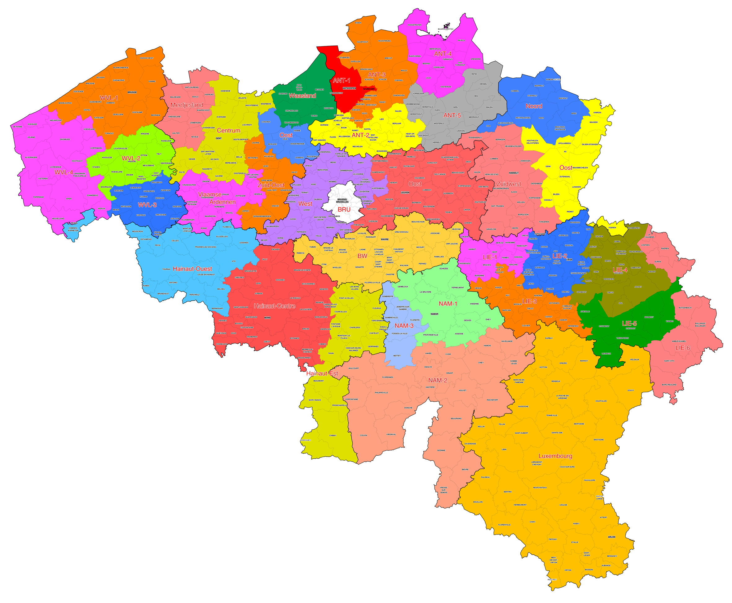 Carte des zones de secours en Belgique